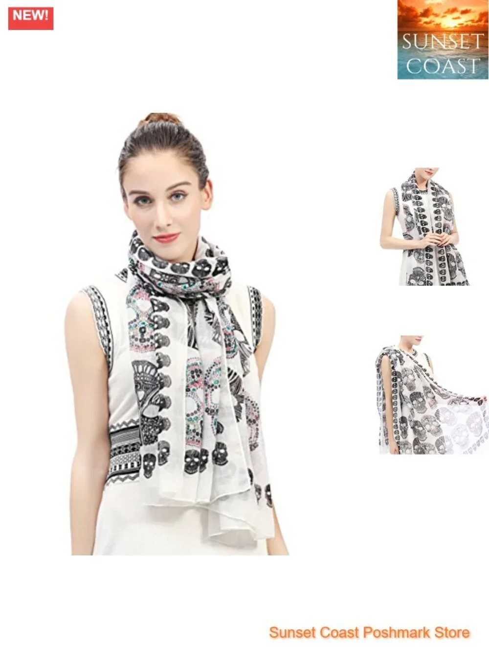 Lina & Lily Oversized Lightweight Scarf with Sugar Skull Print